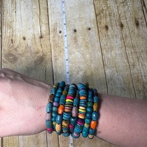 Chunky, multicolored wooden beaded bracelet